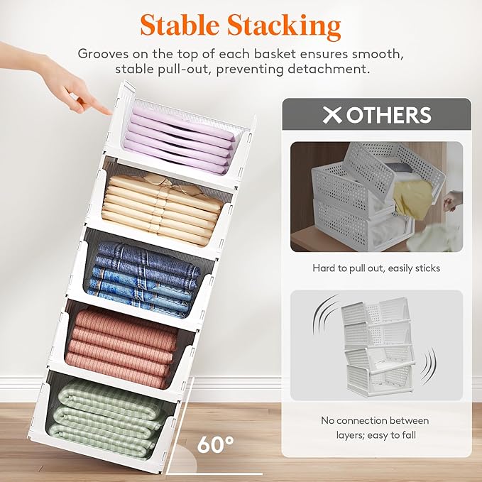Lifewit 6 Pack Stackable Closet Organizers and Storage Basket for Clothes, Plastic Sweater Storage Bins for Wardrobe, Multifunctional Pants Organizer for RV, Pantry, Kitchen, Dorm, 32 cm/12.6 inch(L)