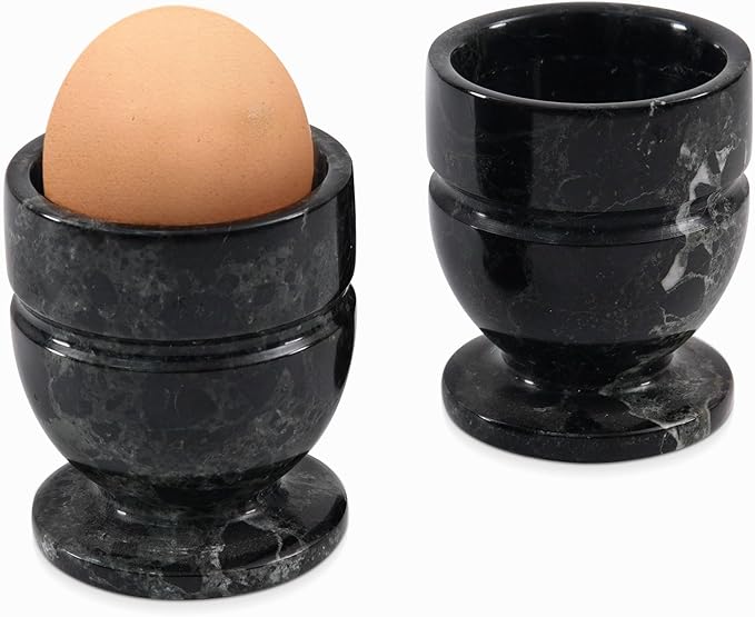 Radicaln Marble Egg Cups 2.5 Inch Black Handmade Egg Holder Countertop Ideal Boiled Eggs Cups Set & Marble egg cup holder for dining table