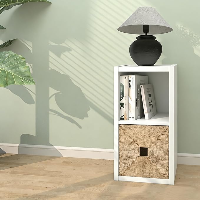 CTESNE【2026 Wooden Thick Frame 2 Cube Storage Organizer Shelf with Anti-Tipping Kits + Reversible Open Back Bookcase, Horizontal and Vertical Dual-use（White,11inch）