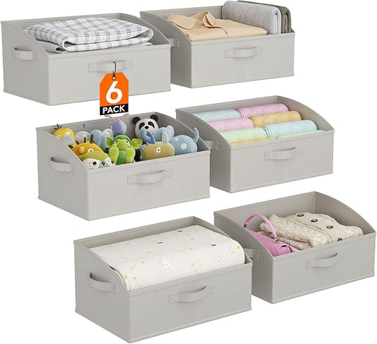 Lifewit Trapezoid Closet Storage Bins for Shelf, 6 Packs Non-woven Closet Organizer Baskets with Handles, Foldable Clothes Containers Boxes for Clothing, Book, Purse, 19L, Large, Light Gray