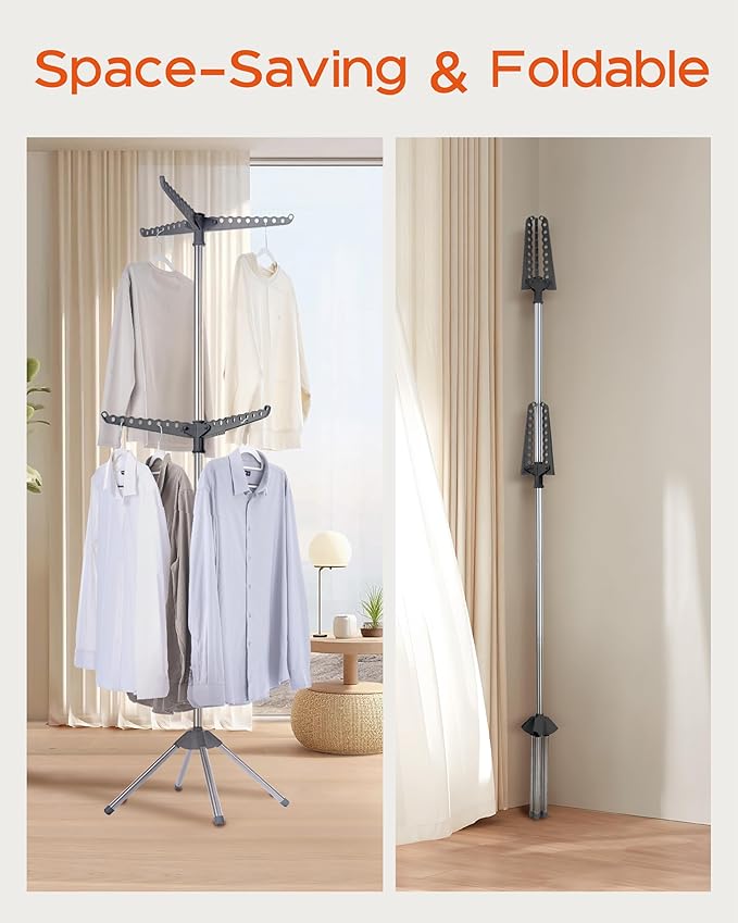 CASAMAYA Clothes Drying Rack Foldable, 74.8 inch 2 Tier Laundry Drying Rack with Rotating Clothes Rail for 54 Pieces of Clothes, Space Saving, Indoor, Stainless Steel, Grey and Silver CDR002G01