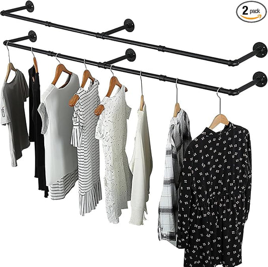 Oroonoko 2 Pack 72inch Industrial Pipe Clothes Garment Rack Ceiling Mount For Hanging Rod Bar for Laundry Room Up to Max Load 135Lb