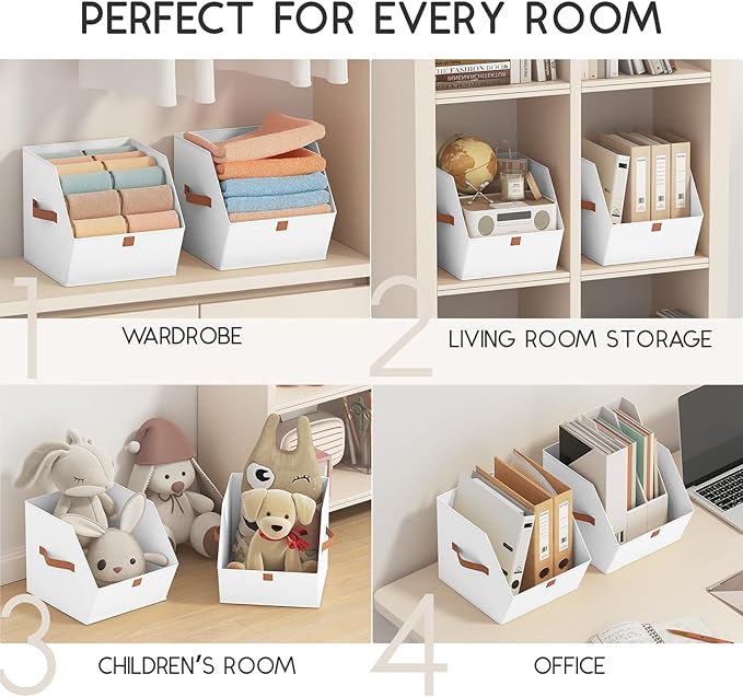Homsorout Fabric Closet Storage Cubes - 8 Pack Square Storage Bins with Dual Handles for Clothes, Towels, Toys, Cube Storage Organizers for Bedroom, Nursery, Shelves, Closet, Small Spaces, White