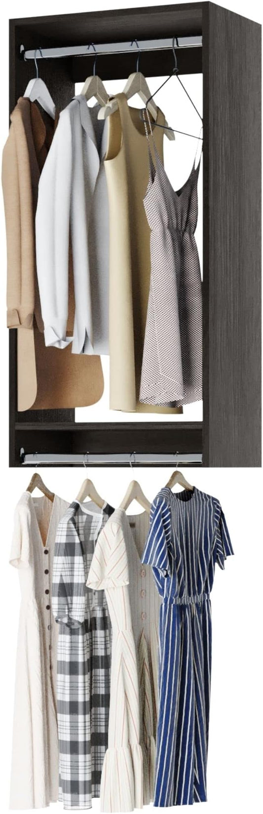 Double Hanging Closet Unit - Modular Closet System for Hanging - Corner System - Organizers and Storage Shelves (Grey, 33 inches Wide)
