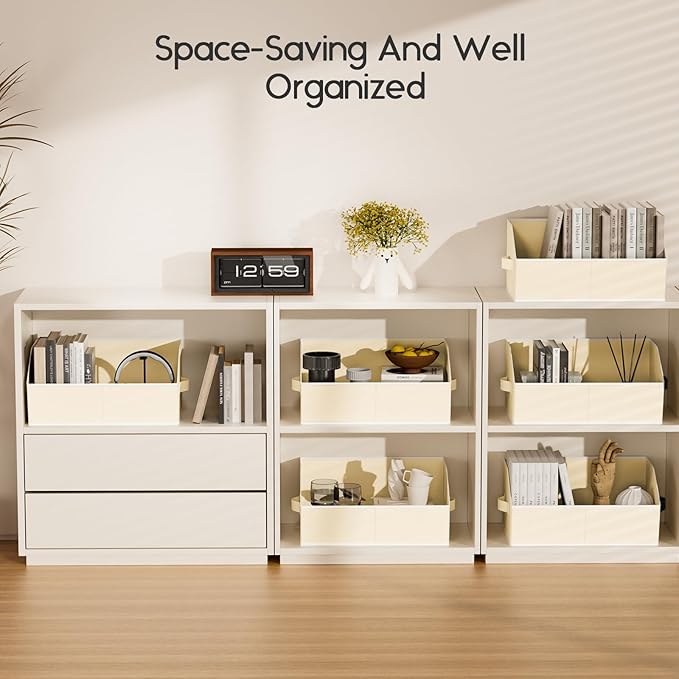 Homsorout Large Closet Organizers and Storage Bins - 4 Pack Trapezoid Storage Baskets for Shelves, Foldable Fabric Baskets with Handles Ideal for Closet, Basket, Wardrobe and Shelf Storage, Beige