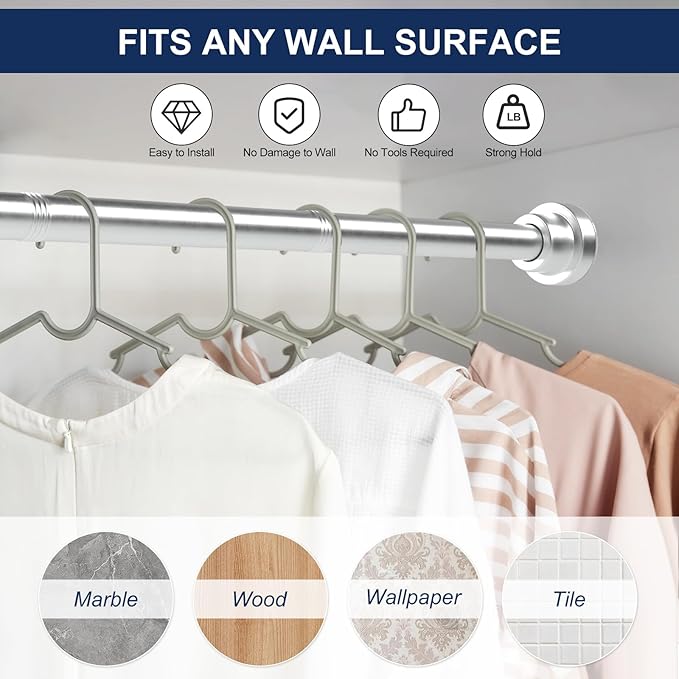 No Drilling Closet Rod, 27.5-94 Inches Hanging Closet Rod for Clothes, Closet Bar & Pole Heavy-duty, Closet Rods for Hanging Clothes For Closet Wardrobes Bathroom Laundry RV Curtains,Nickel