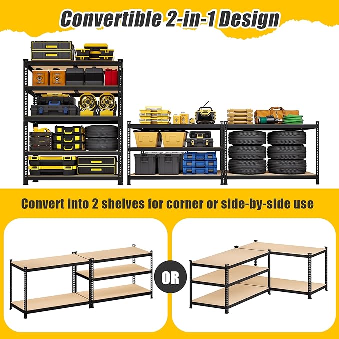 71" H x 35.5" W x 16" D 5-Tier Metal Storage Shelves: Heavy Duty Garage Shelving Adjustable Shelves for Storage - Black Utility Rack Shelf for Pantry, Warehouse, Office, Kitchen, 3PCS