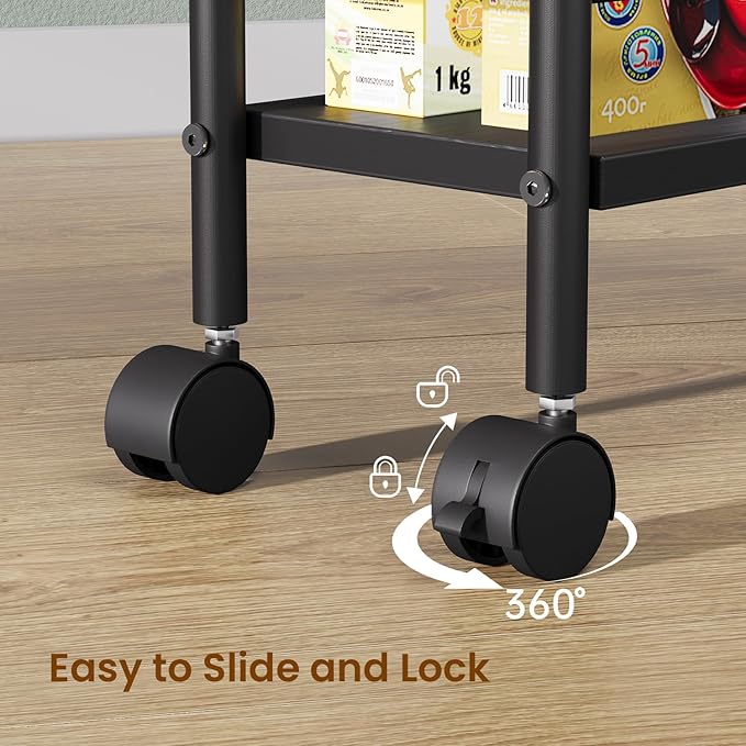 Asgolion Slim Storage Cart, 4-Tier Small Rolling Cart with Wheels, 5.9" Deep, Narrow Bathroom Shelf Trolley for Kitchen, Bathroom, Laundry Room, Black Standard 4-Tier (5.9" W x 33.6" H)