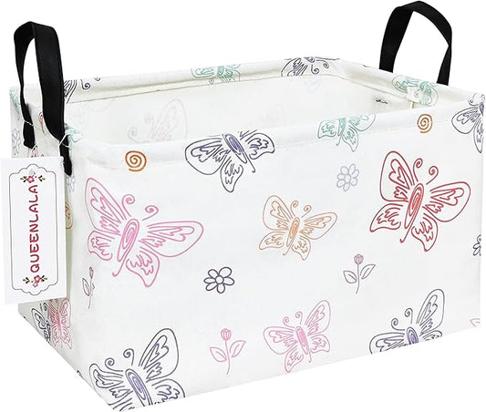 QUEENLALA Rectangular Laundry Hamper/Foldable Nursery Laundry Basket for Organizing/Storage Bin Baskets/Children Toy Office Bedroom/Toy Bin Closet Shelf Baskets（Rec-Colorful Butterfly）