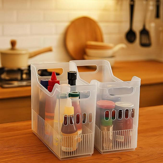 3 Pcs Plastic Freezer Organizer Bins with Wheel, Tall Narrow Pantry Organizer Kitchen Organization Rolling Bins Snack Storage Containers for Fridge, Cabinet, Bathroom, Office (3 Sizes)