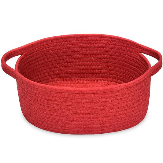 ABenkle Small Basket with Handles - Decorative Durable Rope Woven Storage Bin Shelf Storage Organizer Cube, Easter Baby Gift Basket, 12"x8"x5"
