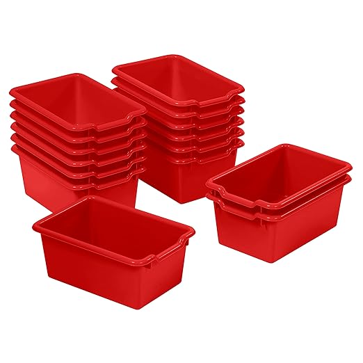 ECR4Kids Scoop Front Storage Bin, Multipurpose Organization, Red, 15-Piece