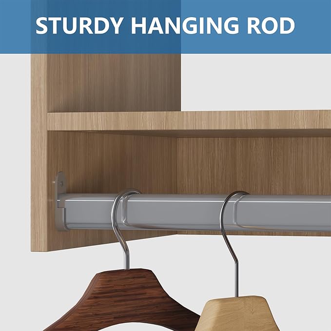 Double Hanging Closet Unit, Modular System Organizer With Storage for Walk In Closets, Clothing Rack Wardrobe for Hanging Clothes, Bedroom, Wood, 22.5"W