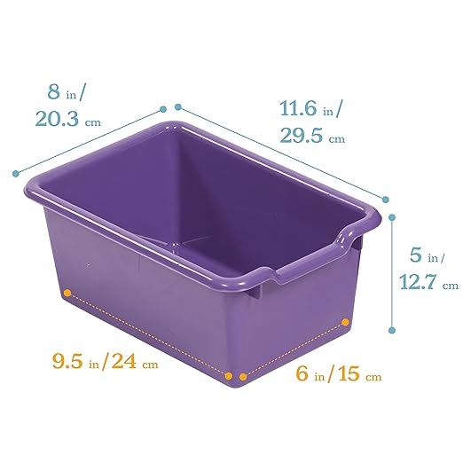 ECR4Kids Scoop Front Storage Bin, Multipurpose Organization, Purple, 5-Piece