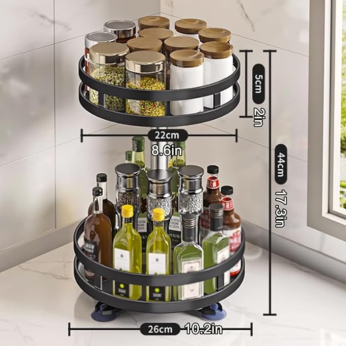 Rotating Spice Rack, Multi-Layer Tier Lazy Susan Turntable, Rotates 360 Degrees, Adjustable Shelves, Double Layer, and A Revolving Design Make it the Perfect Spice Holder ( Color : Black , Size : 2 la