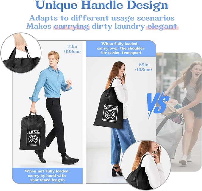 Heavy Duty Laundry Bag, Machine Washable Nylon, Splash-Resistant Dirty Clothes Storage Bag with Drawstring & Handles丨Lightweight, Foldable & Space-Saving for College Dorm, Camping, Trips, Cruise, 50L