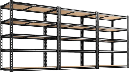 ROOMFAVE 72" H Storage Shelves 5 Tier Garage Shelving Heavy Duty,2050LBS Adjustable Metal Shelving Unit, Garage Shelves for Basement, Warehouse, Pantry, Closet, 72" H x 35.5" W x 16" D, Black,3PCS