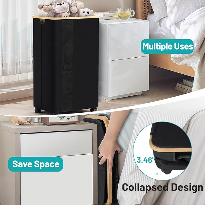 BlissTotes Laundry Basket Laundry Hamper with Lid, Collapsible Laundry Hampers, Laundry Bin, Clothes Hamper Basket with Internal Support & Wheels & Handles for Bathroom, Bedroom (100L, Black)
