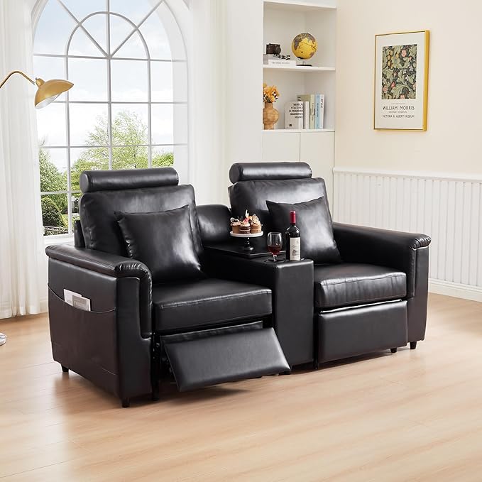 LEVNARY Modular Armless Chair Set of 2, Faux Leather Upholstered Single Seat for Sectional Sofa Expansion (Black)