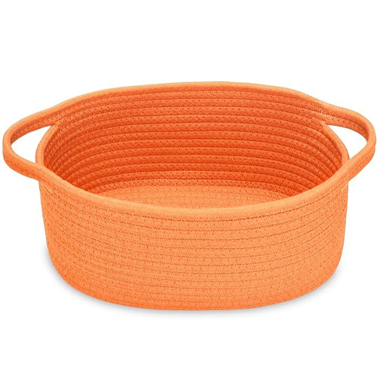 ABenkle Small Basket with Handles - Decorative Durable Rope Woven Storage Bin Shelf Storage Organizer Cube, Easter Baby Gift Basket, 12"x8"x5"
