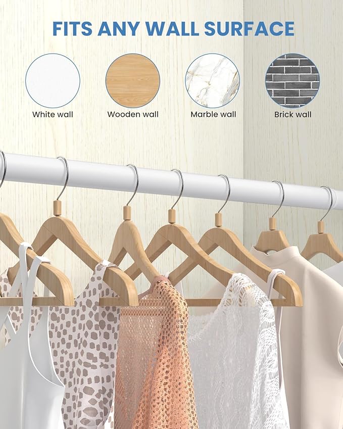Supforce 2 PACK Closet Rods for Hanging Clothes, 17 to 69 Inches Stepless Adjustable Metal Closet Rod, 1.3 Inches Heavy Duty Clothes Hanging Rod for Closet Wardrobes Laundry RV, White