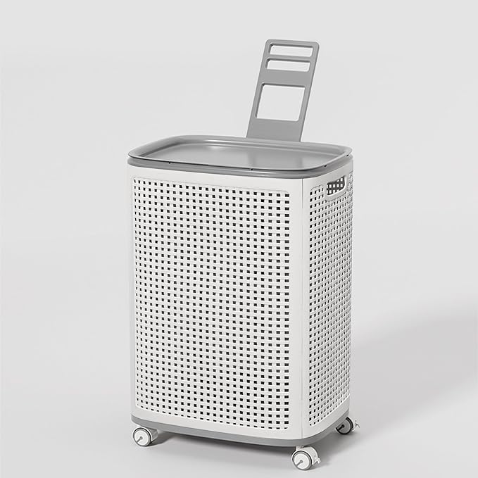 Sufdari 90L Laundry Basket with Wheels, Rolling Laundry Hamper with Lid and Handles, Plastic Rattan Clothes Organizer, Dirty Clothes Basket for Laundry Room, Bedroom, Dormitory Storage