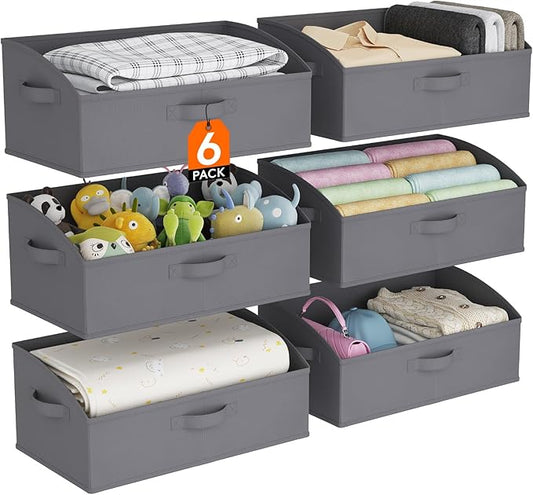 Lifewit Trapezoid Closet Storage Bins for Shelf, 6 Packs Non-woven Closet Organizer Baskets with Handles, Foldable Clothes Containers Boxes for Clothing, Book, Purse, 23L, Extra Large, Gray