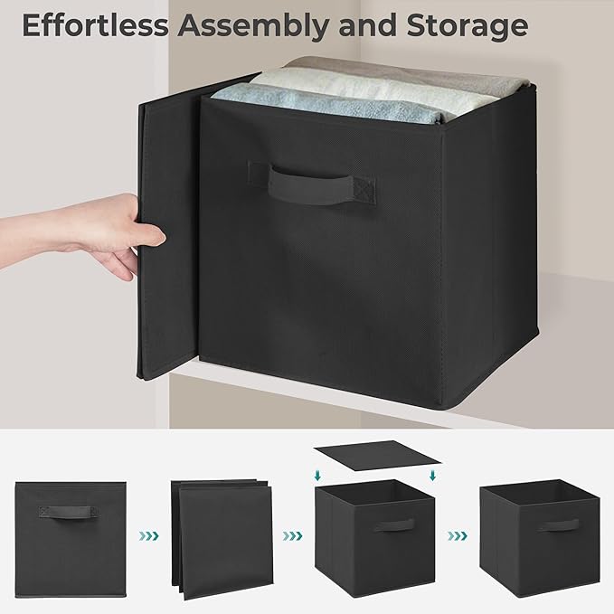 11x11 Inch Storage Bins Cubes, Fabric Foldable Storage Box, Collapsible Closet Organizer for Clothes, Blankets, Office, Bedroom, Living Room, Shelf Cabinet, Bookcase, Black, 5 Pack