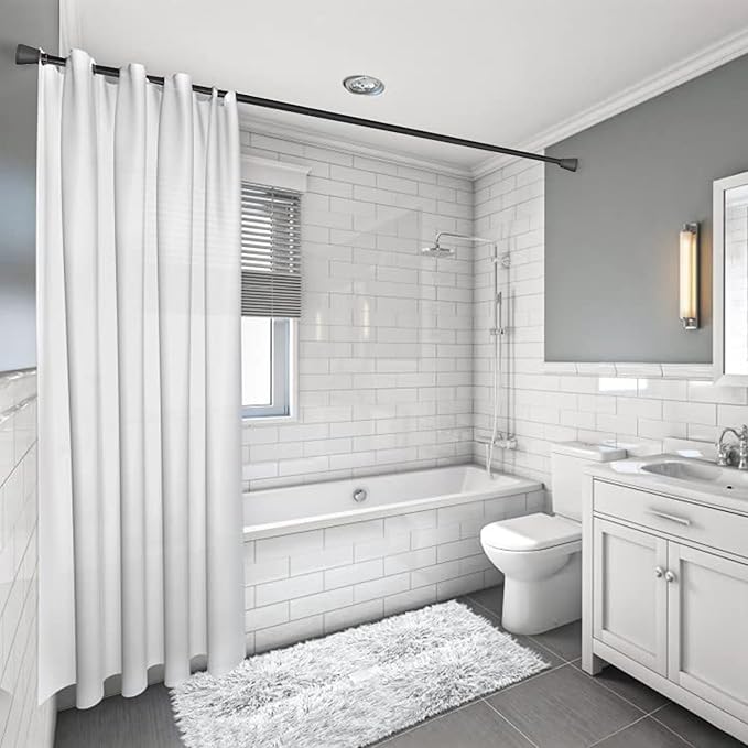 Shower Tension Curtain Rod Black 45 to 77 Inch Spring Tension Curtain Rod Shower Rod Non Slip Shower Curtain Rod No Drilling 1pcs for Windows Adjustable Tension Rods of Curtain Window Closet Kitchen
