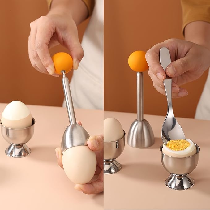 MOLFUJ Egg Cups for Soft Boiled Eggs with Spoons, Egg Cracker Topper Set with Egg Timer, Perfect Hard Boiled Egg Holder Cutter Tool for Breakfast