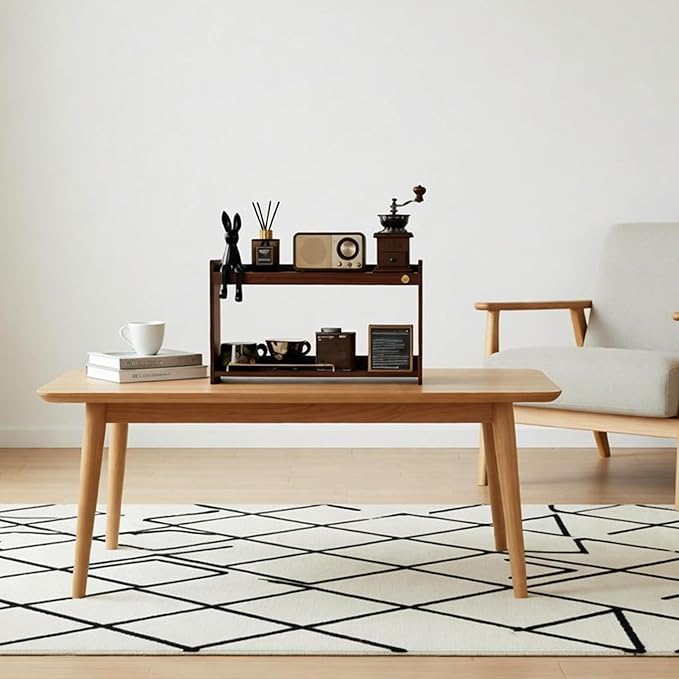 Wooden Cup Holder 2 Tier Walnut Wooden Shelf Organizer Coffee Station Organizer for Kitchen Home