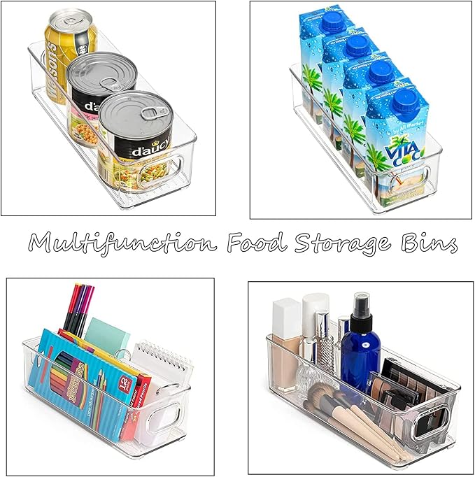 mDesign Plastic Long Stackable Storage Organizer Container, Organization Bin w/Handles for Kitchen, Pantry, Fridge, Freezer, Cabinet, Perfect to Hold Breast Milk - Ligne Collection - 4 Pack, Clear