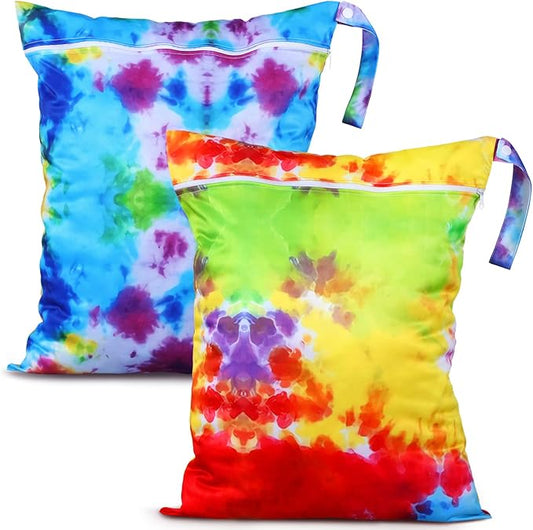 Shappy 2 Pack Large Travel Laundry Bags, Large Wet Dry Waterproof Dirty Clothes Bag for Suitcase, Swimsuit Beach Gym College Dorm Wet Bag(Tie Dye Style)