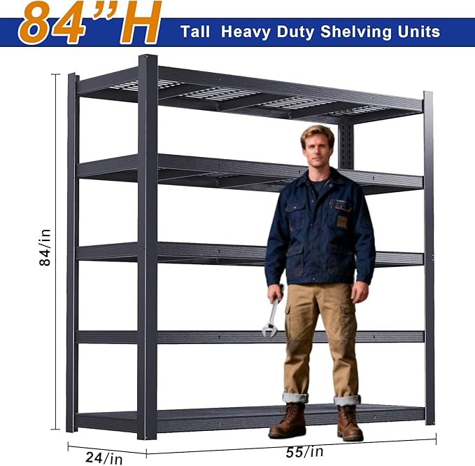 Storage Shelves Heavy Duty Metal Shelving 84" H, Adjustable Garage Shelves, Metal Storage Shelves for Garage, Basement, Warehouse, Workshop,24" D x 55" W x 84" H, 3050 lbs
