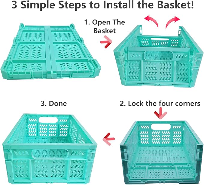 20L Folding Crate, 4Pack Plastic Storage Baskets Organizer for Home and Office,Collapsible Storage Crates for Home Office and Outdoor Organizer. (Mix Colors)