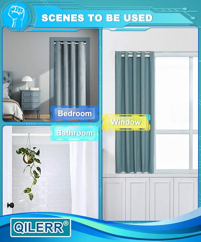 Short Tension Rod 16 to 28 Inche Small Shower Curtain Rods No Drilling Adjustable Heavy Duty Extension Loaded Spring Tension Rod for Windows, Closets, Curtains, 7/8" Diameter, White