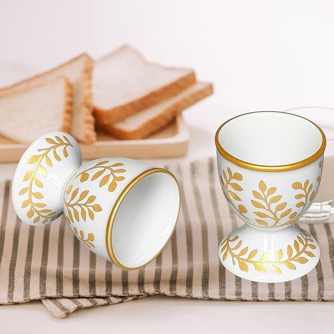 Cinf Ceramic Egg Cup Set of 2 Champagne Gold Porcelain Holder Breakfast Boiled Cooking Easy to Clean Childhood Memories Kitchen