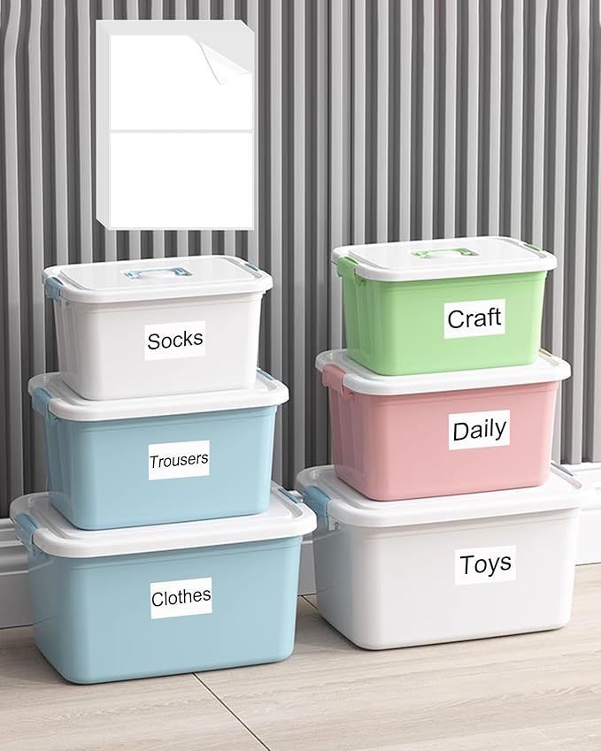 60PCS Labels for Storage Bins, 6 X 4 Inch Removable Labels for Storage Bins, Tear Resistant No Residue, Matte White Blank Box Labels for Home, School Business Organization. (6''x4'' 60 Pcs)