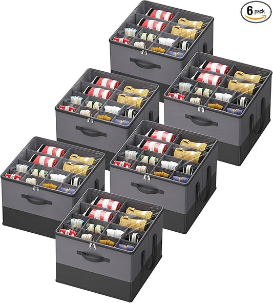 Lifewit 6 Pack Shoe Storage Organizer for Closet, Large Shoe Box Storage Containers with Clear Cover, Foldable Storage Bins Fit for Boots Fits 72-96 Pairs (Each 12-16 Pairs) Gray and Black