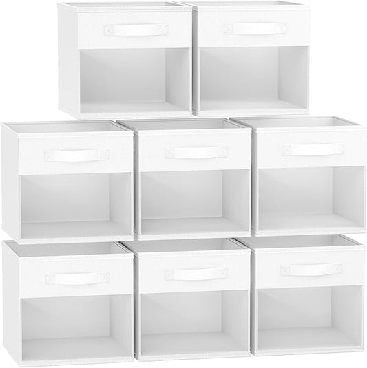 DIMJ Cube Bins, 12.2-Inch Storage Bins Cubes with Window, 6 Packs Collapsible Storage Bins with Handles, Closet Storage Baskets for Organizing Living Room, Office, 8 Pack,White