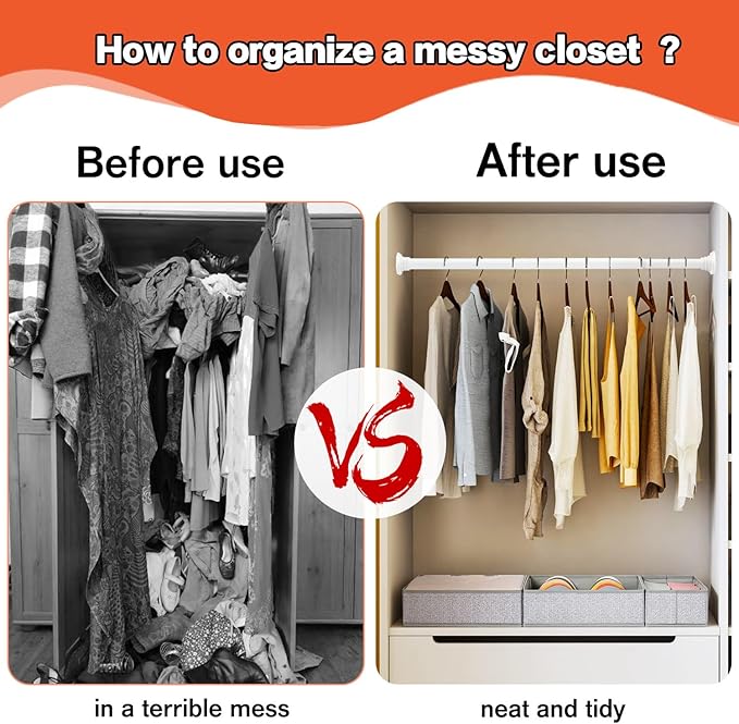 Closet Rod, 30 to 42 Inch Adjustable Closet Rods for Hanging Clothes Heavy Duty Closet Hanging Rod White Closet Poles for Wardrobes with No Drilling Holder