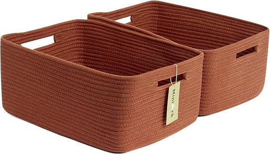 MiniArk Large Storage Baskets for Shelves, Closet Organizers Bins for Clothes Blanket Towels, Baby Nursery, Toy Baskets Box, Woven Rope Baskets, 17 x 13 x 7.5”, 2 Packs Oxide Red