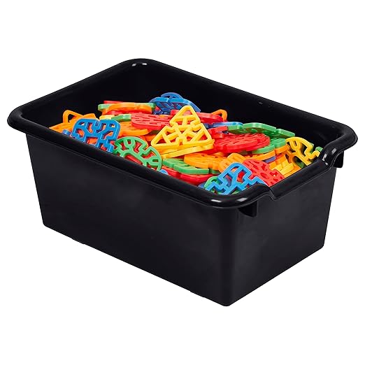 ECR4Kids Scoop Front Storage Bin, Multipurpose Organization, Black, 15-Piece