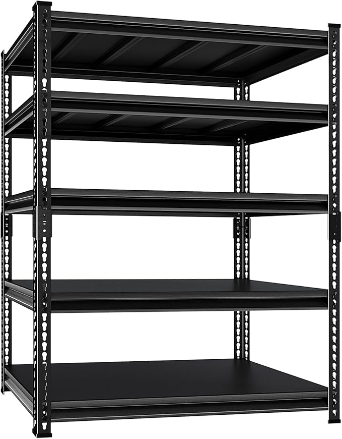 Metal Heavy Duty Garage Shelves: 48''W 2,500Lbs Steel Adjustable Storage Industrial Utility Shelving Rack Units 5 Tier Black 48" W x 18" D x 78" H