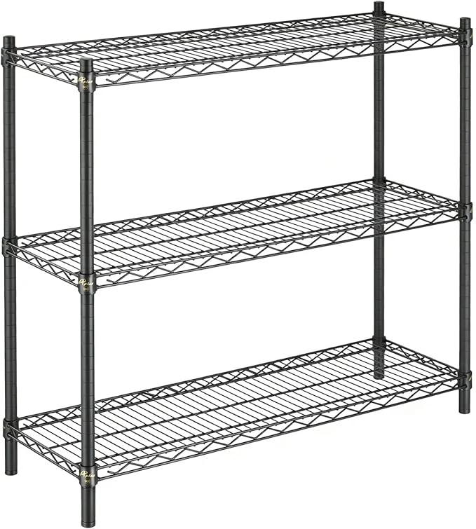 APLSS 14" D x 48" W x 34" H Black Heavy Duty Wire Shelving with 3 Tier Shelves, NSF Certified, Height Adjustable, Wet&Dry Environments, for Kitchen Garage Walk-in Cooler&Freezer, 800lbs Capacity