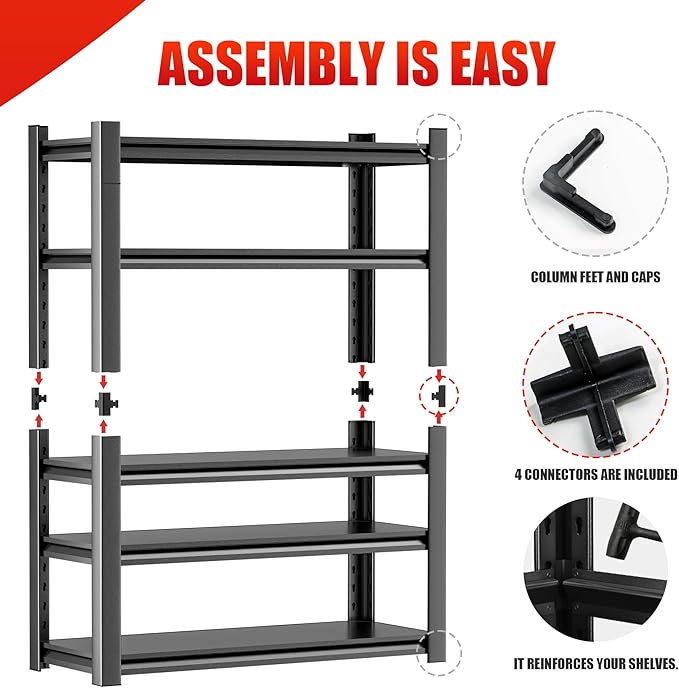 OLLRRACT Storage Shelves Garage Shelving Heavy Duty - 72''H Garage Shelves Adjustable 5 Tier Metal Shelving Unit Storage Rack Shelving Industrial Utility Shelf 16" D x36 W x78 H（2 Pieces）