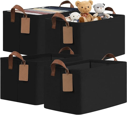 CHICVITA 4 Pack Large Storage Baskets for Shelves, Collapsible Shelf Baskets for Organizing, Fabric Closet Organizers and Storage Bins with Metal Frame, 16.8" x 11" x 9.8", Black