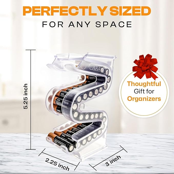 Battery Ladder Organizer Case for AA & AAA Batteries - Stackable or Mounted Vertical Storage Battery Dispenser for Home, Garage, & Workshop (2-Pack, Holds 20 AA & 28 AAA Batteries)