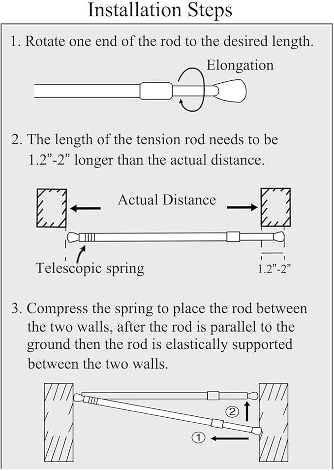 2pcs Tension Curtain Rods Adjustable 16-27 Inches, 0.51" Diameter Spring Short Rod No Drill, Small Extendable Rod for Bathroom, Window, Kitchen, Closet, Room Divider, 0.8" Non-Slip Caps, White