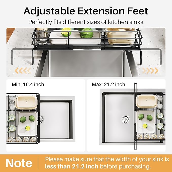Premium Expandable Dish Drying Rack with Drainboard – 2-in-1 Large Capacity Countertop & Over-Sink Dish Rack, Rust-Resistant Metal